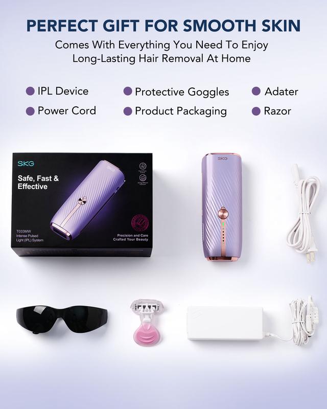 SKG Hair Freedom System, Dual-Pulse IPL for Contact-Free Hair Removal, Infinite Flashes, 25-Minute Full-Body Solution