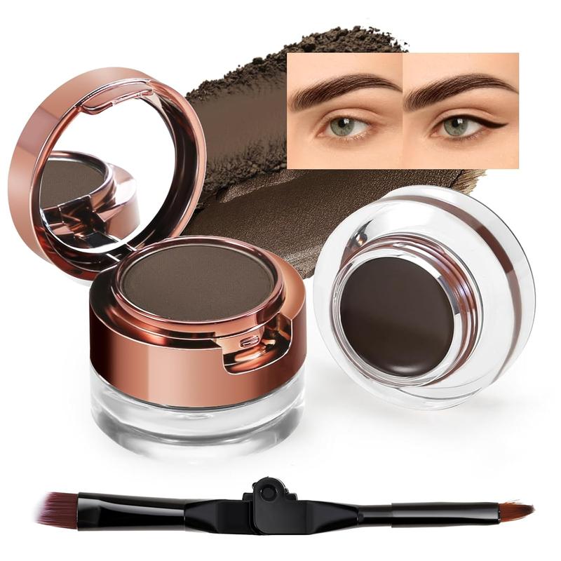 Cream Eyebrow Duo Kit, Brow Powder and Eyeliner Gel, Eye Brow Pomade Waterproof Highly Pigmented, Filler Thicker Brows, with Dual Head Brush Makeup Matte Silky Cosmetic