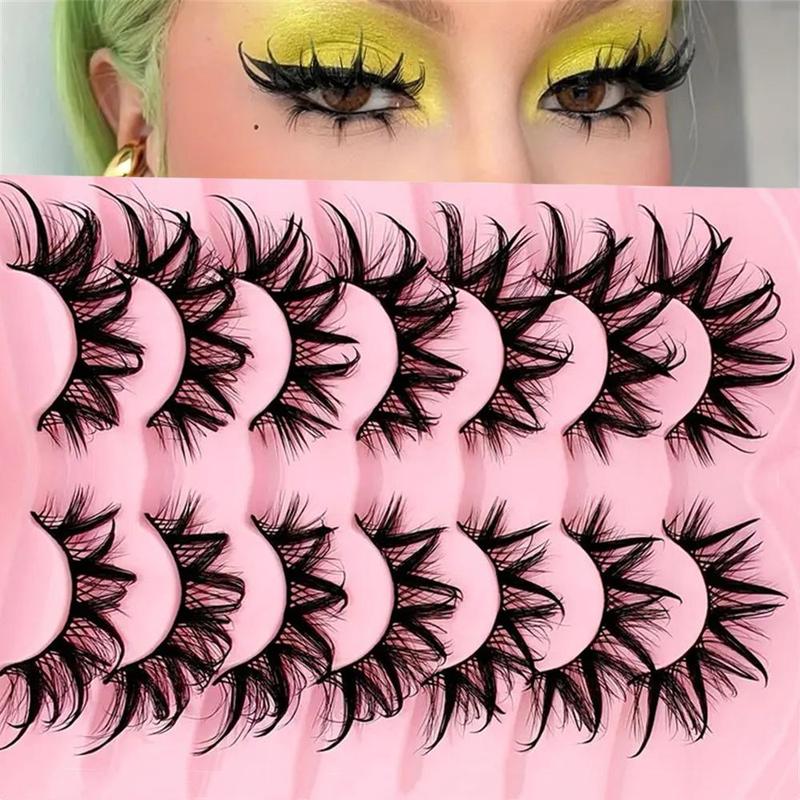 Fluffy False Eyelashes, 7 Pairs Wispy Manga Faux Cluster Lashes, Natural Curling Eye Makeup Strip Lashes for Women & Girls Eye Extensions, Mini Makeup Lash Extension Kit, Christmas Gift