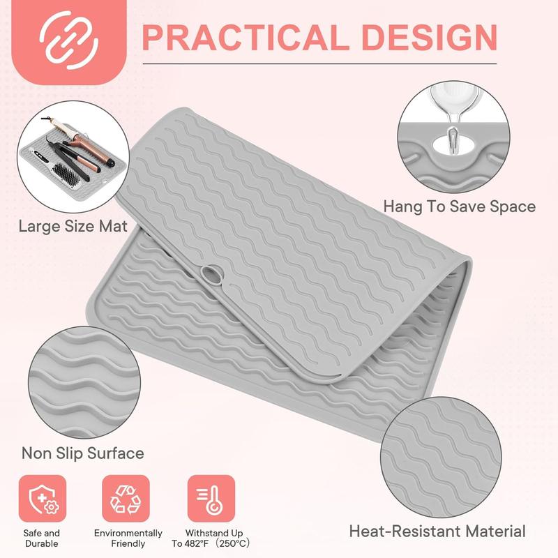 Oversize Silicone Heat Resistant Mat, Portable Travel Mat Cover with Velcro for Curling Irons, Flat Irons, Hair Straightener and Hot Hair Styling Tools(14.2