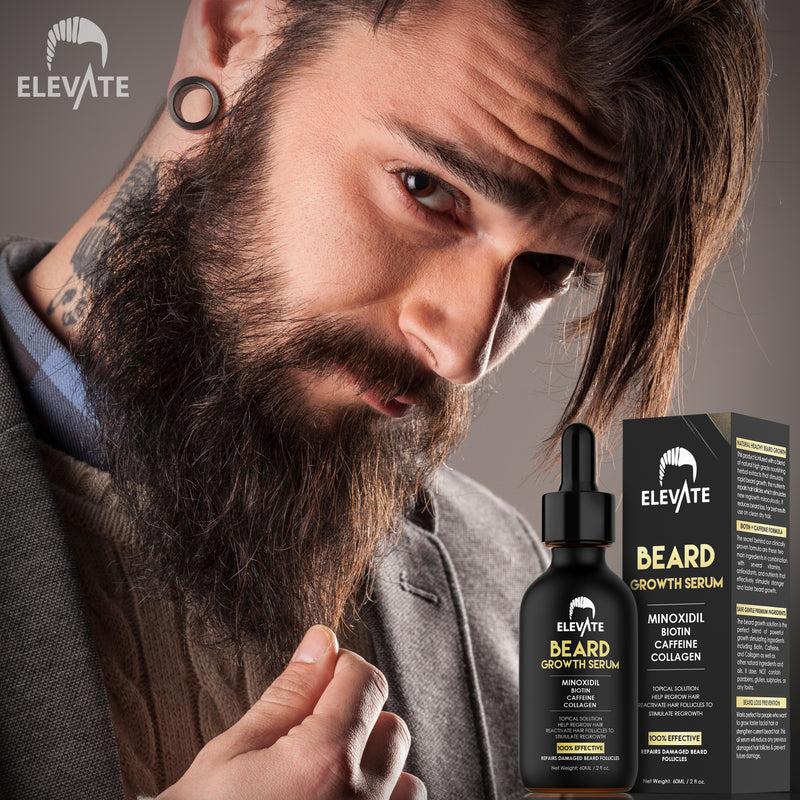 Elevate Beard Growth Oil 5% Minoxidil Hair Growth Serum Biotin & Caffeine - Stronger Thicker Fuller Beard Natural Gentle Comfort Treatment Hair Care