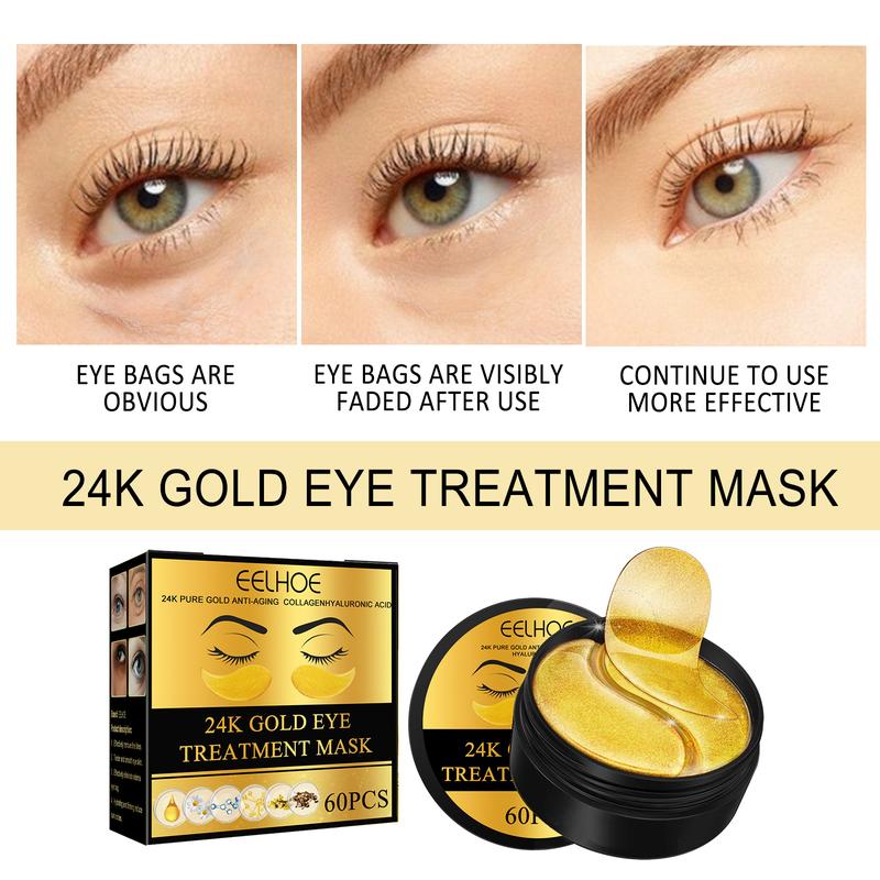 EELHOE 24k Gold Eye Mask 60pcs - Skin Care for Comfort and Firmness Hyaluronic Hyaluronic Acid