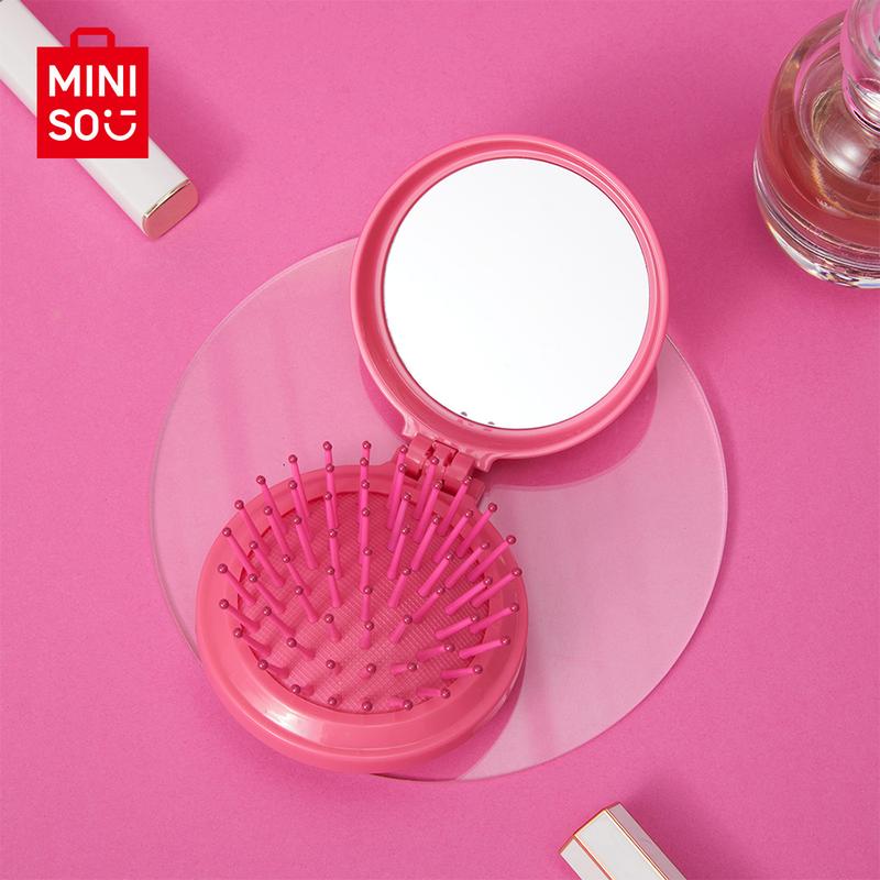 Barbie Series Mini Hair Comb With Mirror Hair Brush Portable Mini Pink HairBrush Folding Mirror Comb Detangling For Women Girl Travel Daily Used Heatless