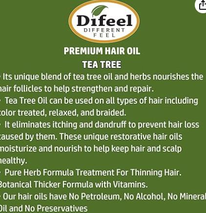 Difeel Tea Tree Premium Hair Oil 2.5 oz