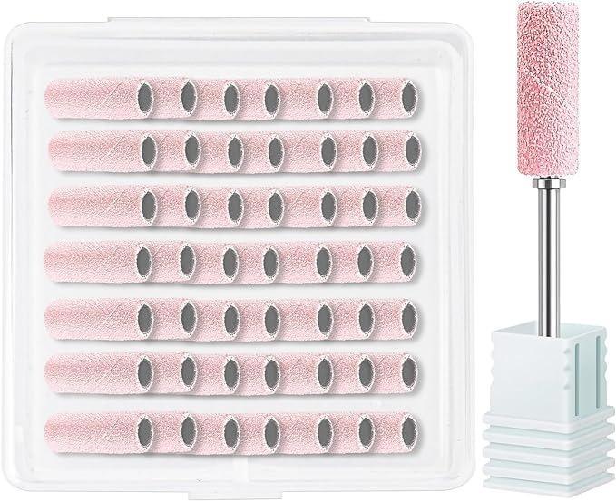 Nail Sanding Bands with 3.0mm Mandrel Bit Set for Nail Drill,120 Grit,Pink Grinder Bands,Small Sanding Files for Acrylic Nails Gel Nails Natural Nails,Nail Prepping Polishing Removing,Manicure and Pedicure,Nail Art,Nail Care、