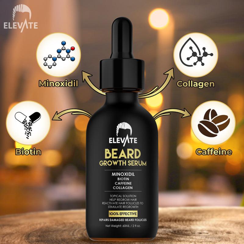 Elevate Beard Growth Oil 5% Minoxidil Hair Growth Serum Biotin & Caffeine - Stronger Thicker Fuller Beard Natural Gentle Comfort Treatment Hair Care