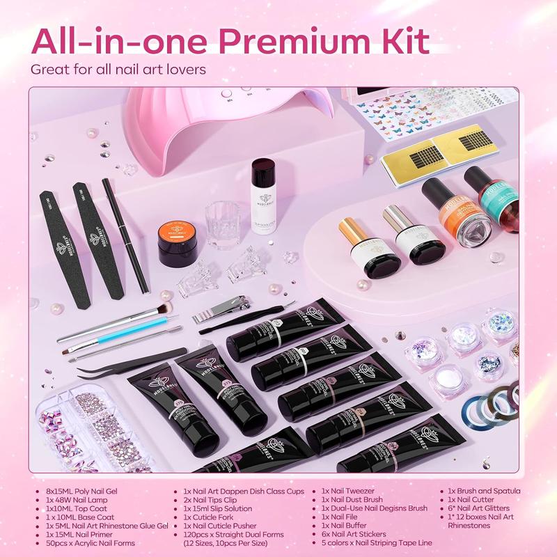 Modelones Poly Nail Extension Gel Kit 10 Colors  16 colors 20 colors with 6W Nail Lamp, Nude pink Complete Kit Poly Nail Art Accessories Tools for Beginner DIY at Home Gifts Beginner Kit birthday Gift DIY gel-x Nail Care Brush gelx