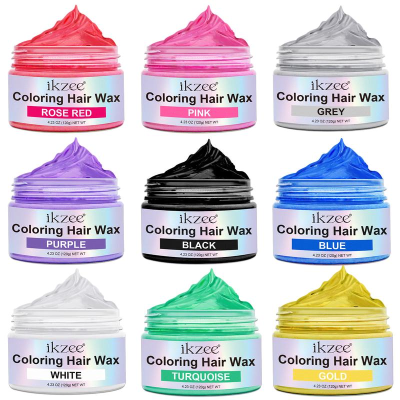 IKZEE Hair Coloring Wax, DIY Temporary Hair Color Dye, Disposable Instant Matte Hairstyle Mud Cream Hair Pomades for 9 Colors to Cosplay Nightclub Masquerade Transformation (120g)