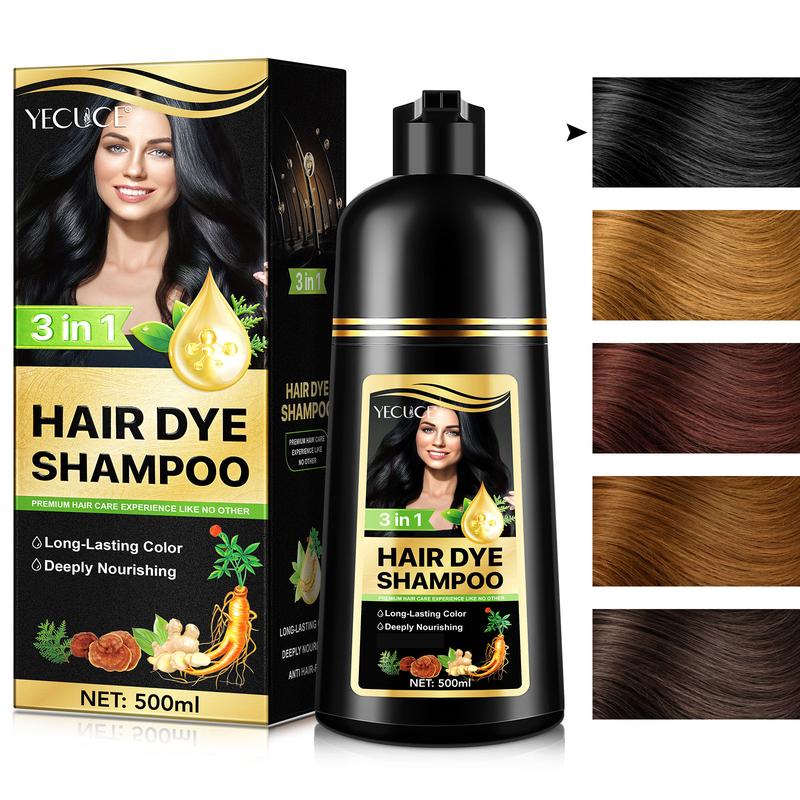 Black Hair Dye Shampoo for Woman & Man, Argan Hair Color Shampoo 3 in 1, Semi-Permanent Gray Hair Coverage, Mild Formula - 500ml