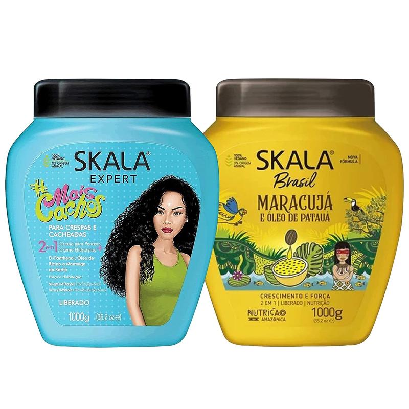 Skala Hair Care Set: Mais Cachos 2-in-1 Treatment & Passion Fruit Patauá Oil Cream - Brazilian Viral Curly Hair - 35.27 Oz Each Comfort