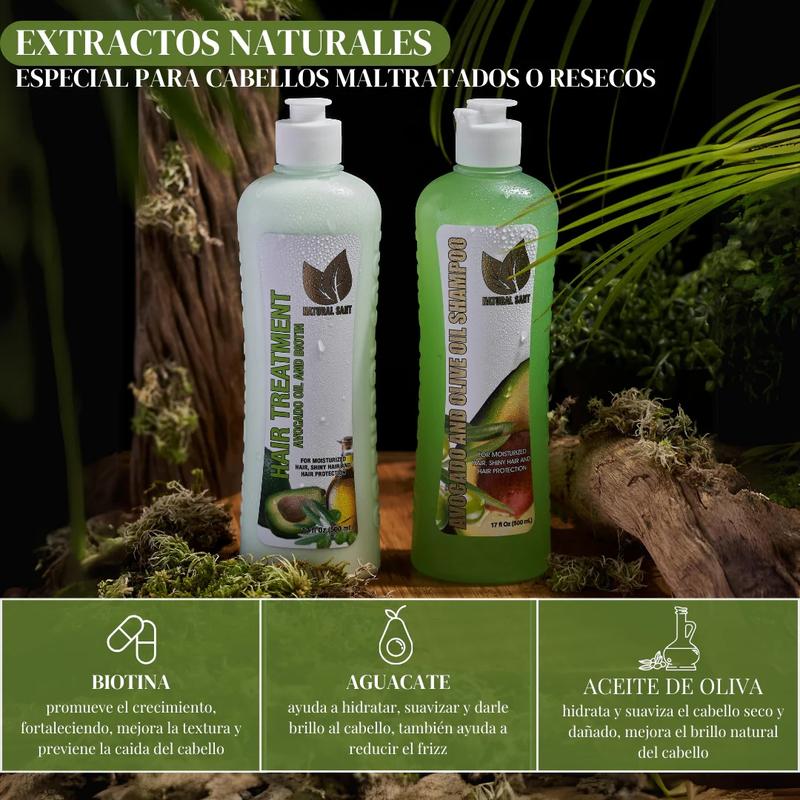 Natural Sant - Avocado and Olive Oil Shampoo with Avocado Hair Treatment Combo -For Damaged Hair Repair (16 Fl Oz 500ml)