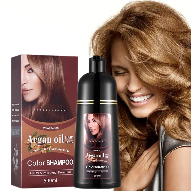 Light Brown Argan oil Hair Dye Shampoo,3-in-1 Natural Hair Color +100% Gray Hair Coverage in mins,Easy To Use At Home Salon, Haircare Radiant