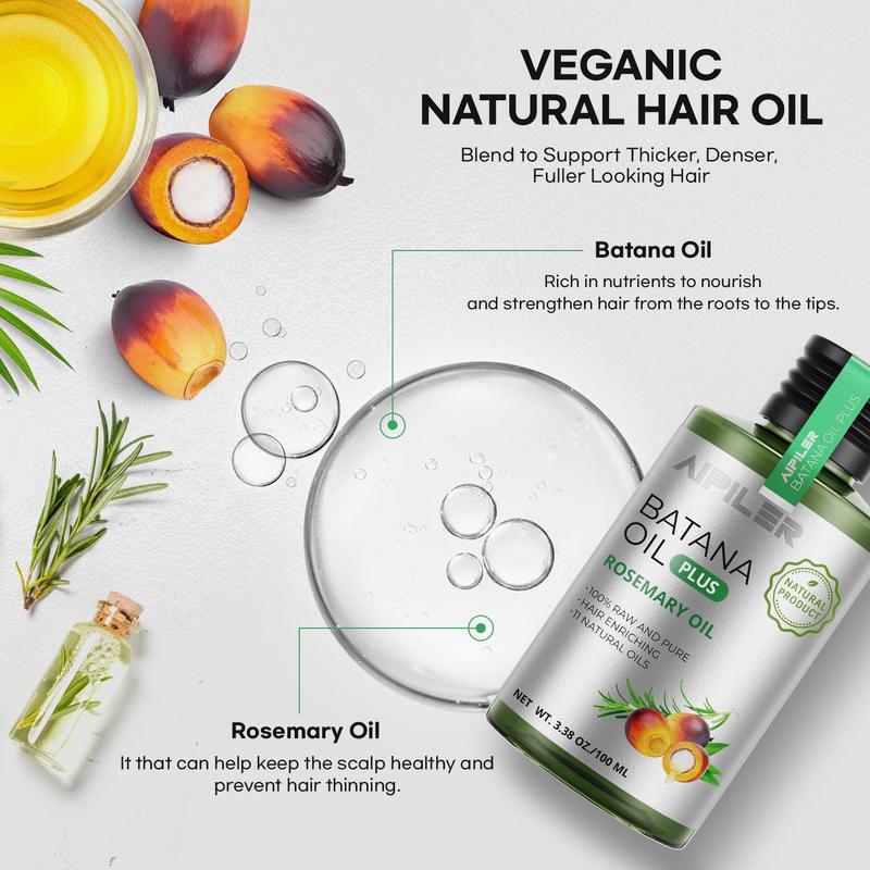 Batana Oil with Rosemary for Hair Growth: Vegan Natural Hair Oils - Nourish Eyelashes Eyebrows- Castor Coconut Tea Tree Jojoba and Argan Oils Haircare