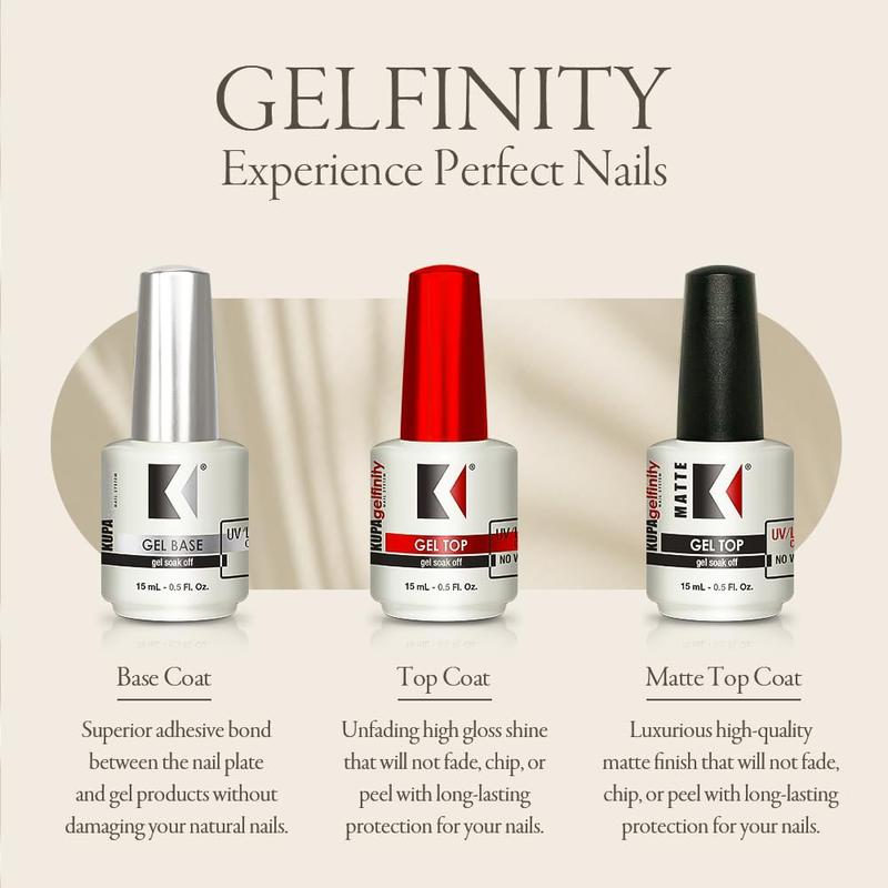 KUPA GelFinity - Soak Off Gel - Top Coat Glossy Finish (No-Wipe) 0.5 Fl Oz Nail Art