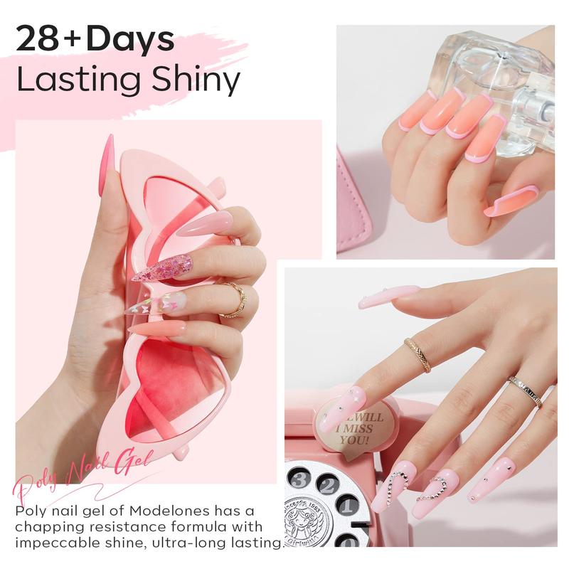 Modelones Poly Nail Extension Gel Kit 10 Colors  16 colors 20 colors with 6W Nail Lamp, Nude pink Complete Kit Poly Nail Art Accessories Tools for Beginner DIY at Home Gifts Beginner Kit birthday Gift DIY gel-x Nail Care Brush gelx