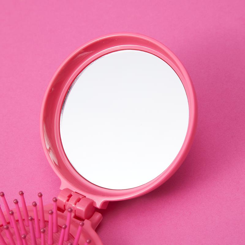 Barbie Series Mini Hair Comb With Mirror Hair Brush Portable Mini Pink HairBrush Folding Mirror Comb Detangling For Women Girl Travel Daily Used Heatless