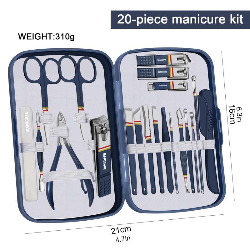 Professional Manicure & Pedicure Tool Set, 20pcs set Stainless Steel Nail Clipper Set with Portable Faux Leather Travel Case, Gift Packaging for Friends