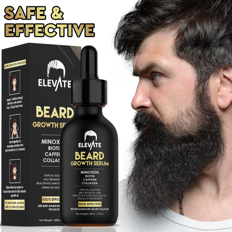 Elevate Beard Growth Oil 5% Minoxidil Hair Growth Serum Biotin & Caffeine - Stronger Thicker Fuller Beard Natural Gentle Comfort Treatment Hair Care