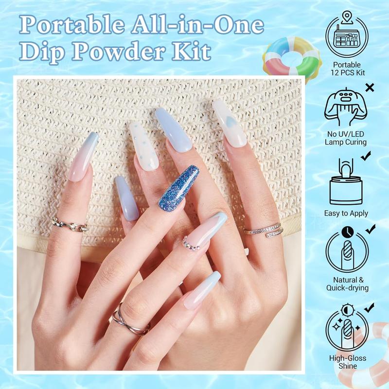 Aquamarine - AZUREBEAUTY 4 Colors Dip Powder Nail Kit, Dip Powder Base Activator and Top Coat for Nail Art Manicure DIY Gift, All-in-One Nail Art Manicure Tools DIY Beginner Kit for Gift