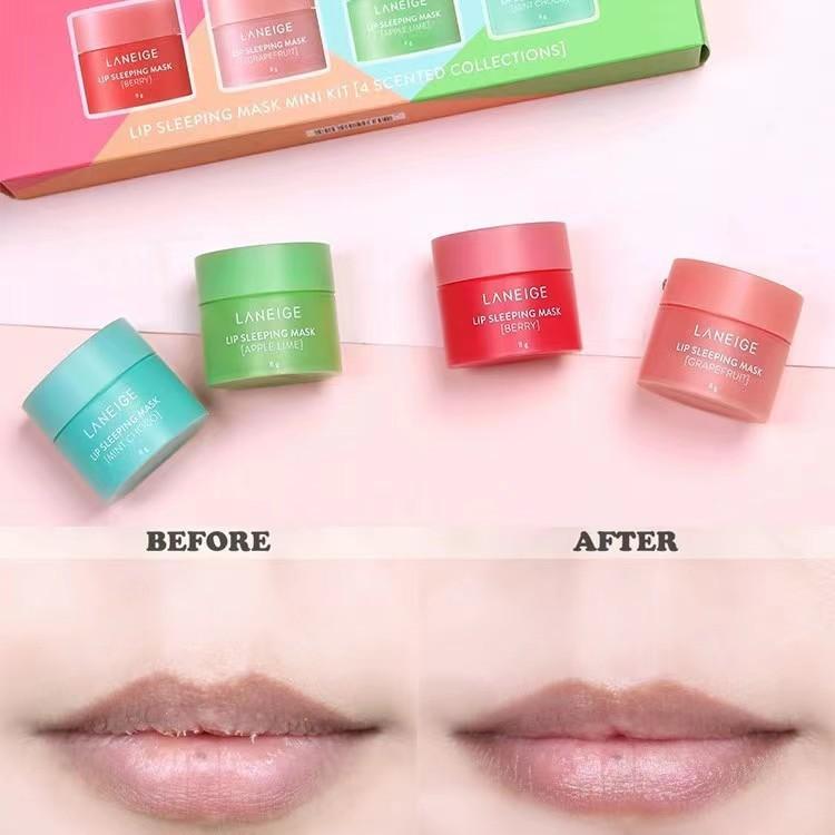 Lanzhi Sleeping Lip facial mask, 4 bottles of moisturizing lip lines day and night, nourishing and repairing lips