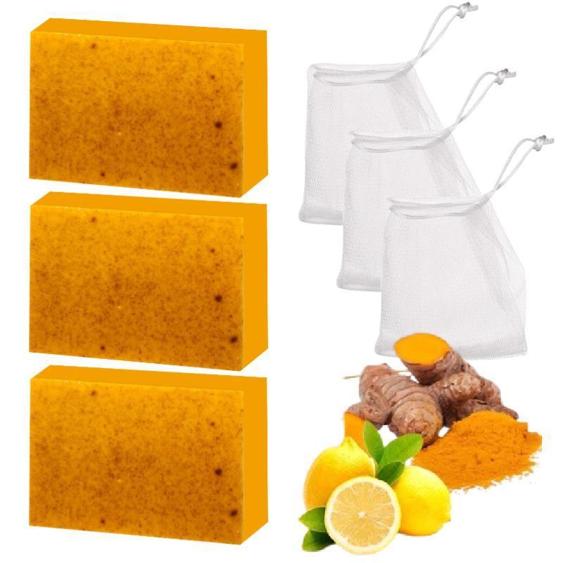 3PCS Lemon Turmeric KojicAcid SoapLemon Kojic Acid Soap BarTurmeric Soap BarKojic Acid SoapDark Spot Remover for Face