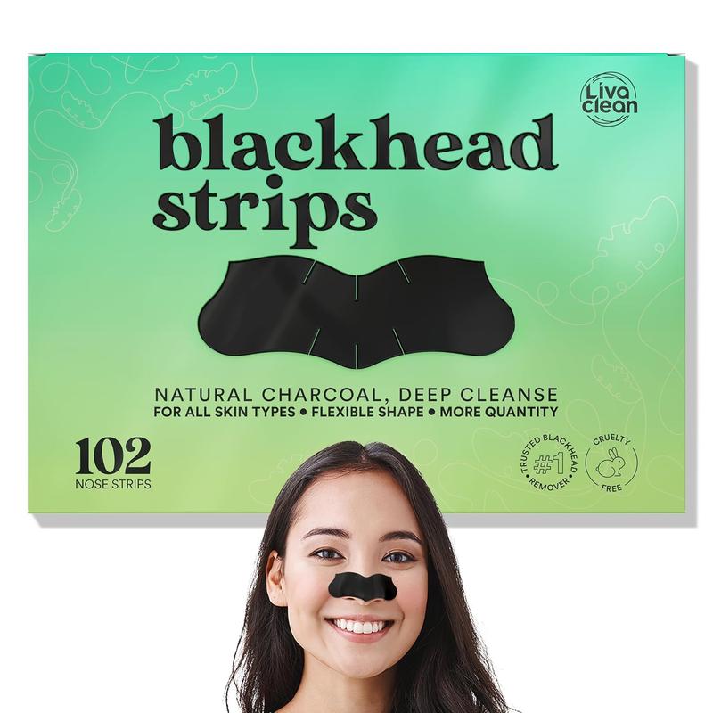 LivaClean (102 Strips) Charcoal Blackhead Remover Pore Strips for Face Nose Pores - Blackheads Removal - Blackhead Removers - Blackhead Remover Strip - Black Head Nose Strips Black Head Remover Skincare Smooth Comfort