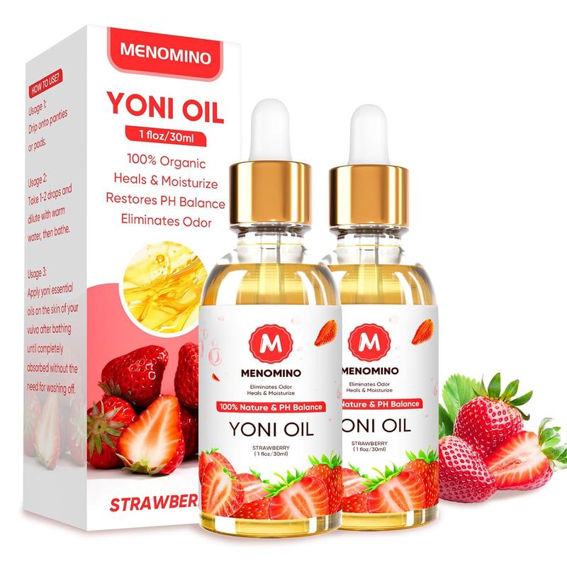 2 Pack Yoni Oil for Women - Organic Strawberry Feminine Oil, Feminine Deodorant - pH - Eliminates Odor - Vaginal Moisturizer, 100% Natural Yoni Essential Oil, 1 fl oz pc