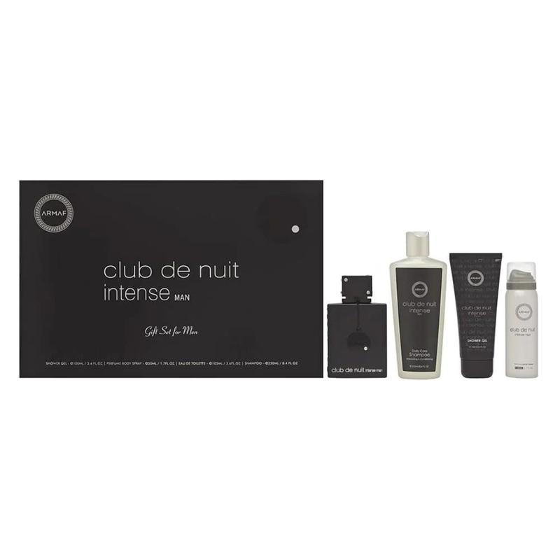 Armaf Club de Nuit Intense Men 4PC Gift Set for Men (3.6 Oz EDT + 1.7 Oz Perfume Body Spray + 3.4 Oz Shower Gel + 8.4 Oz Shampoo) Bodycare Scented Set