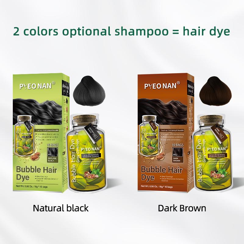 PYEONAN Unisex Bubble Hair Dye, Ammonia-Free, Natural Plant Extracts, 2-in-1 for Gray Coverage and Hair Care, Gray Hair Turns into Black or Dark Brown with Herbal Ingredients, No Bleaching, 10 Bags Hair Color 5.6 Oz. 160g