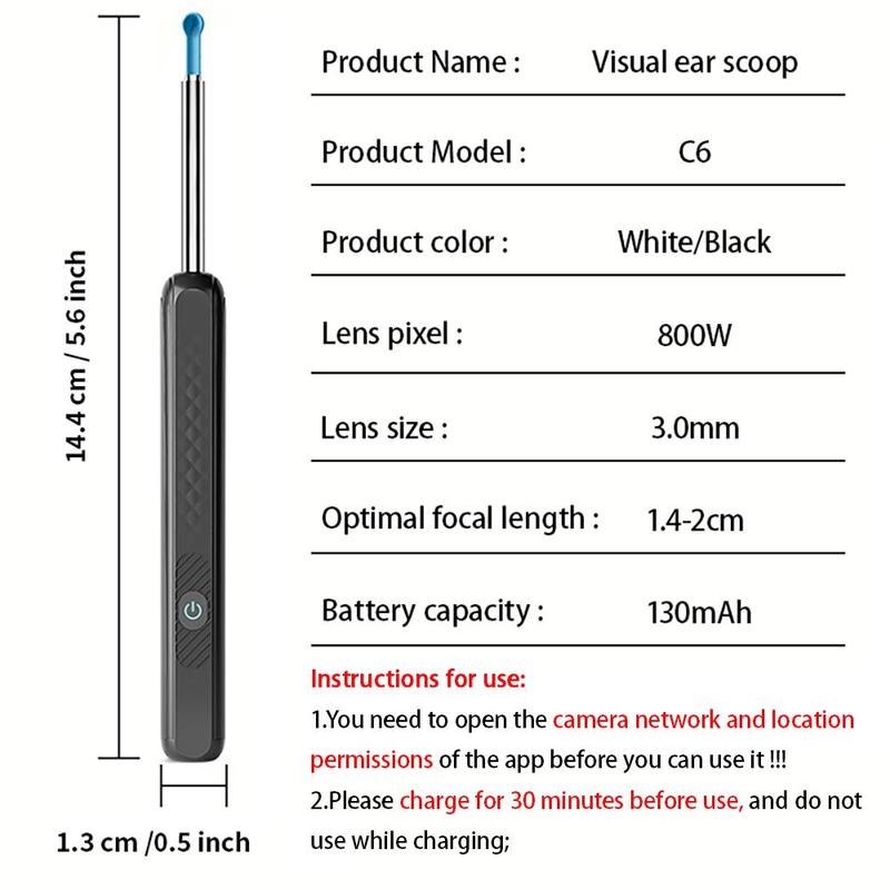 Smart Visual Ear Wax Remover, 1 Box Rechargeable LED Ear Cleaner with 6 Counts Ear Pick Heads, Waterproof Ear Wax Removal Tool, Earwax Removal Products, Christmas Gift