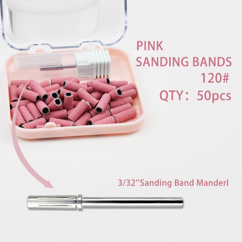 Nail Sanding Bands with 3.0mm Mandrel Bit Set for Nail Drill,120 Grit,Pink Grinder Bands,Small Sanding Files for Acrylic Nails Gel Nails Natural Nails,Nail Prepping Polishing Removing,Manicure and Pedicure,Nail Art,Nail Care、