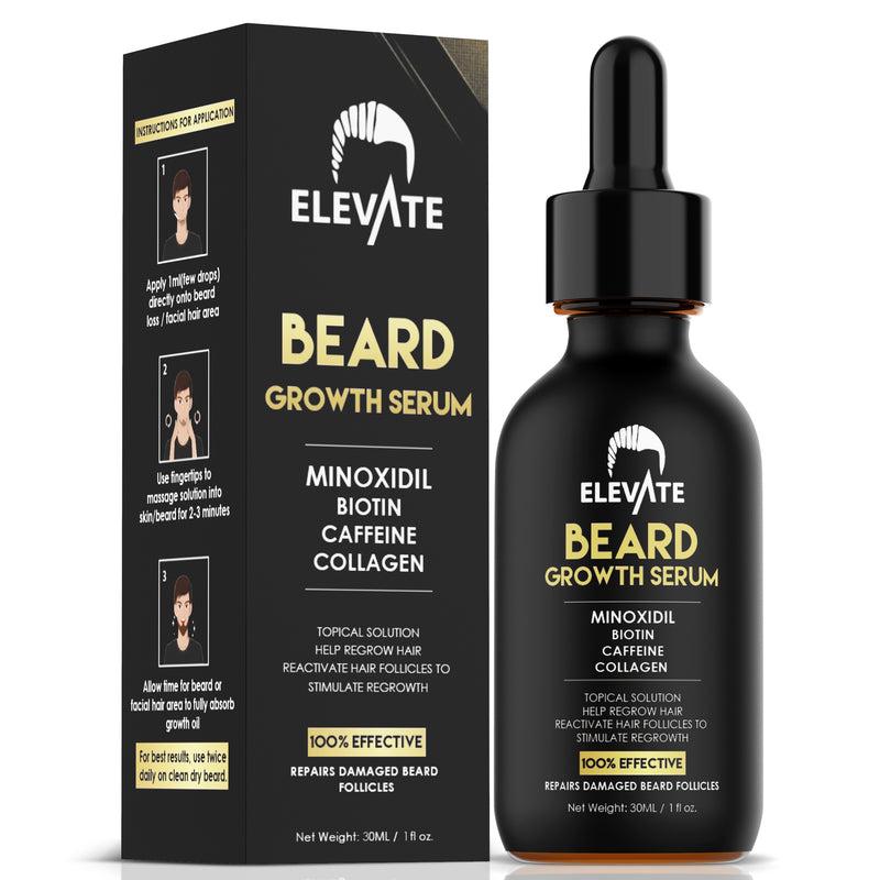 Elevate Beard Growth Oil 5% Minoxidil Hair Growth Serum Biotin & Caffeine - Stronger Thicker Fuller Beard Natural Gentle Comfort Treatment Hair Care