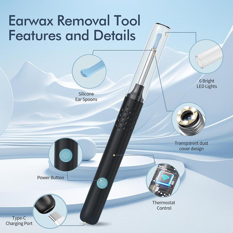 Wireless Visual Ear Pick, 1 Box Rechargeable Ear Wax Removal Kit, Intelligent Ear Wax Remover with Ear Scoop, Ear Cleaning Kit