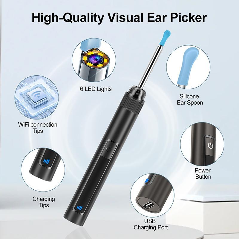 Intelligent Visual Ear Picker with Ear Camera, 1 Set Rechargeable Ear Cleaning Tool with Accessories, Earwax Removal Tool Kit for Home Salon Use, Christmas Gift