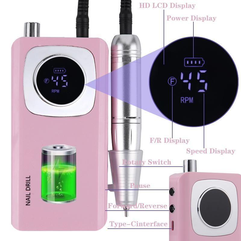 Professional Electric Nail Drill Machine, 1 Set Nail Drill Machine with LCD Display & Multifunctional Polishing Head, Manicure Pedicure Tools, Nails Polishing Tool for Home & Salon Use, Gift for Nail Art Lovers