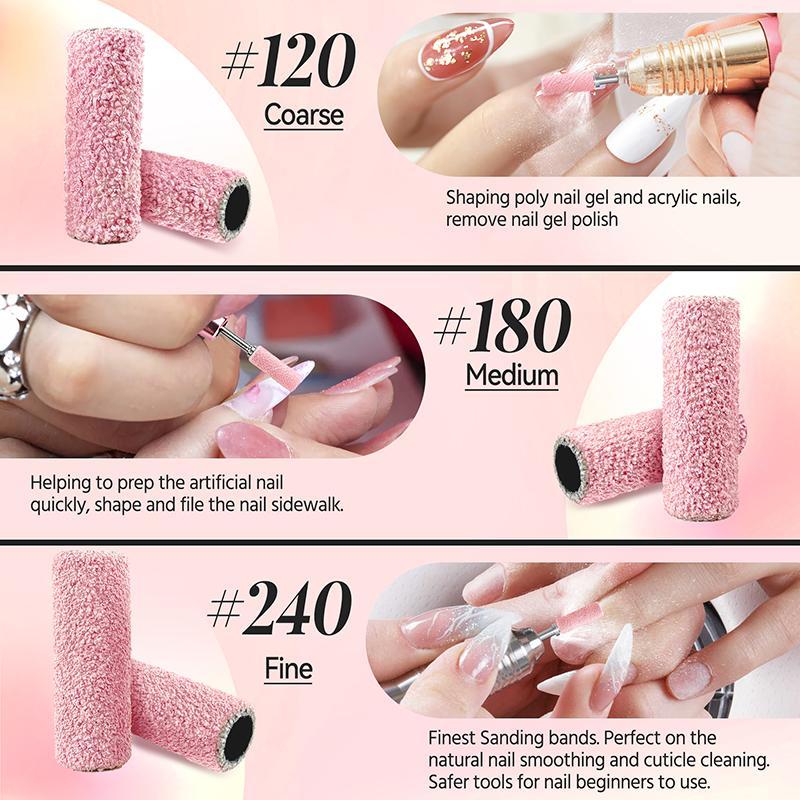 Nail Sanding Bands with 3.0mm Mandrel Bit Set for Nail Drill,120 Grit,Pink Grinder Bands,Small Sanding Files for Acrylic Nails Gel Nails Natural Nails,Nail Prepping Polishing Removing,Manicure and Pedicure,Nail Art,Nail Care、