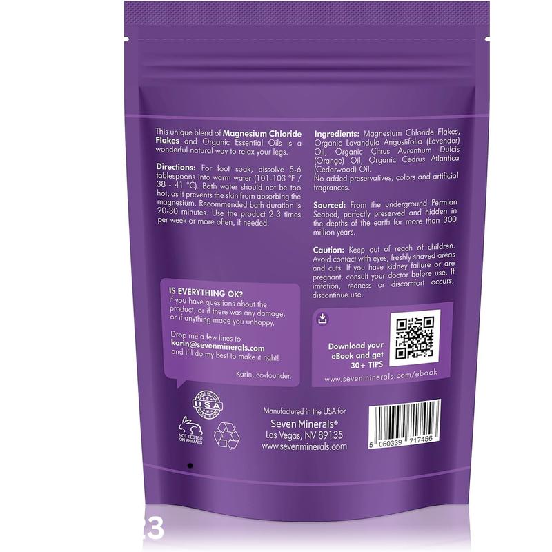 Seven Minerals Relaxing Legs Magnesium Chloride Flakes 3lb - Unique Foot & Nail Soak Formula for Tired Legs and Cramps - Cedarwood & Lavender Masks