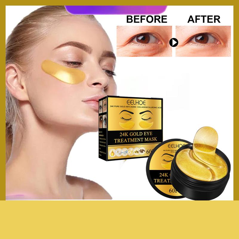 24K Gold Eye Treatment Mask,60pcs set Tightening and Lifting Eyecare Patch, Hydrating Brightening& Firming Éye Sticker,  Moisture Comfort