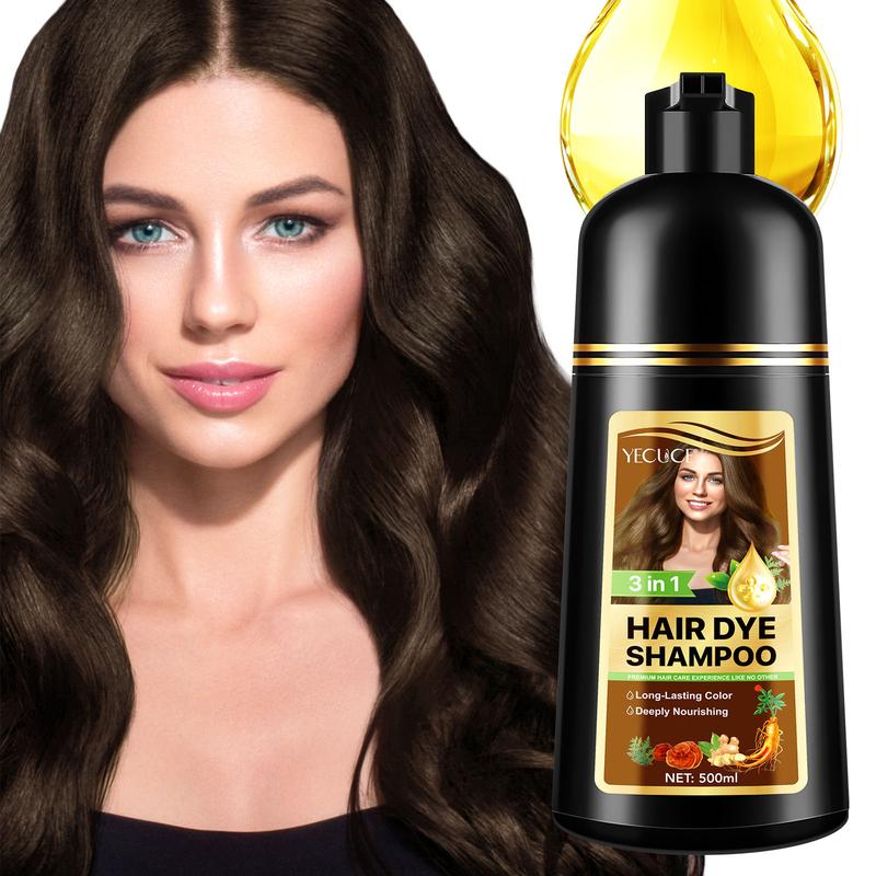 Black Hair Dye Shampoo for Woman & Man, Argan Hair Color Shampoo 3 in 1, Semi-Permanent Gray Hair Coverage, Mild Formula - 500ml