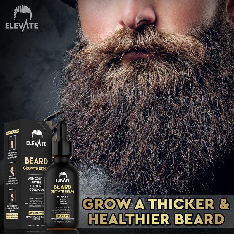 Elevate Beard Growth Oil 5% Minoxidil Hair Growth Serum Biotin & Caffeine - Stronger Thicker Fuller Beard Natural Gentle Comfort Treatment Hair Care