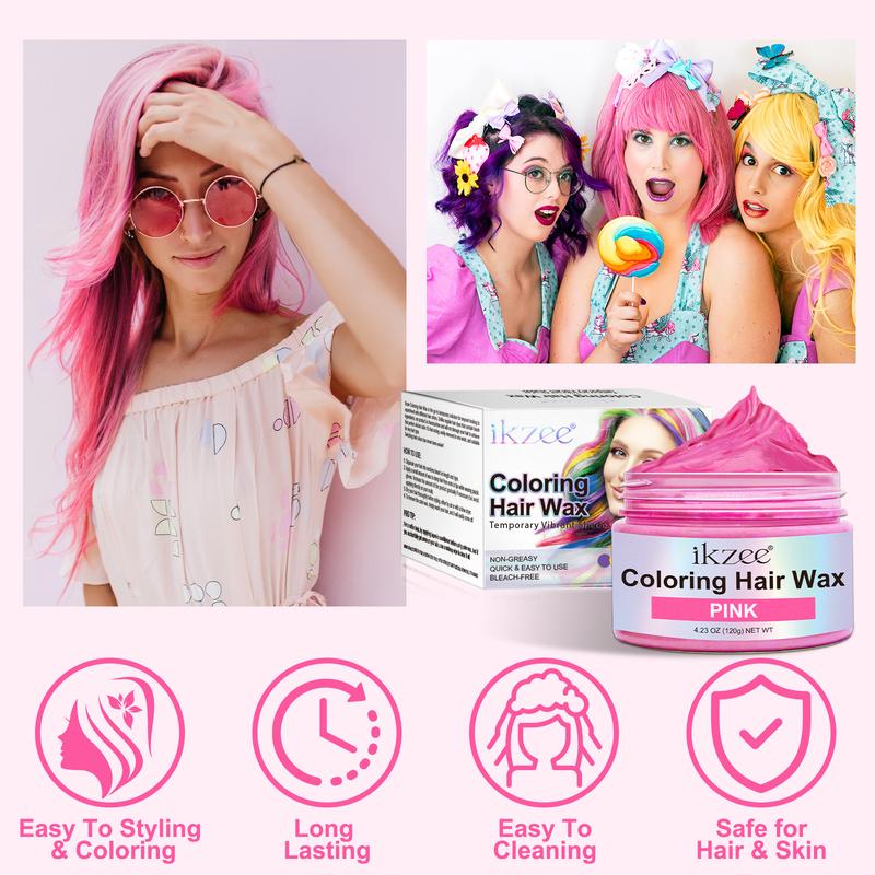 IKZEE Hair Coloring Wax, DIY Temporary Hair Color Dye, Disposable Instant Matte Hairstyle Mud Cream Hair Pomades for 9 Colors to Cosplay Nightclub Masquerade Transformation (120g)