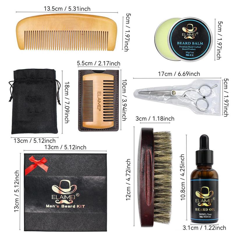 Beard Care Kit, 6 Counts set Beard Trimmer & Comb & Brush & Oil & Balm & Storage Bag, Professional Beard Grooming Kit, Gift Set for Men