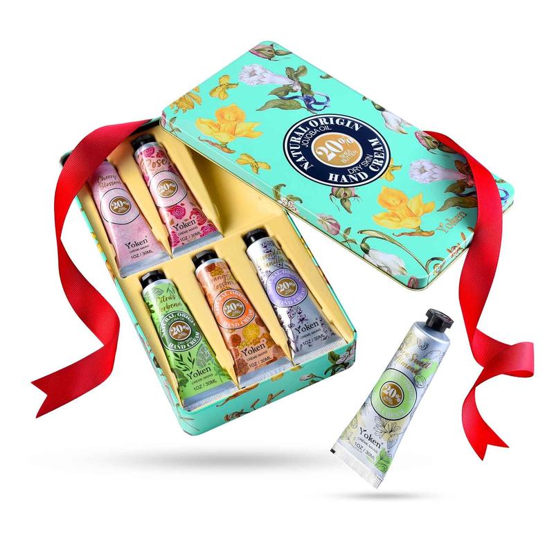 20% Shea Butter Hand Cream Gift Set, Instant Moisturizing Hand Cream for Women Dry Hands with Delicate Tin, Floral-Scented Hand Lotion 6 x 1 OZ