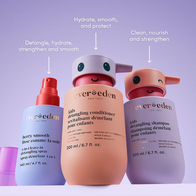 Evereden Kids Happy Hair Trio - Tangle-Free Hair with Plant Peptides - Silicone-Free Shampoo, Conditioner & Detangling Spray - Safe for Ages 3+