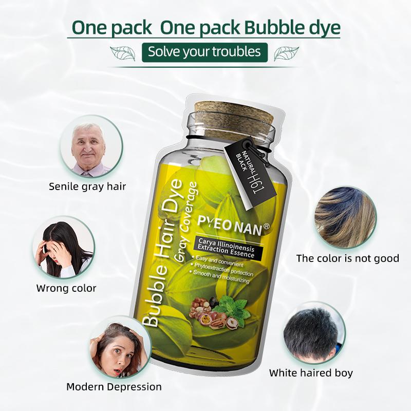 PYEONAN Unisex Bubble Hair Dye, Ammonia-Free, Natural Plant Extracts, 2-in-1 for Gray Coverage and Hair Care, Gray Hair Turns into Black or Dark Brown with Herbal Ingredients, No Bleaching, 10 Bags Hair Color 5.6 Oz. 160g