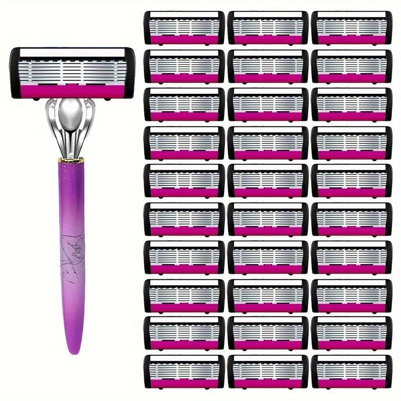 Manual Razor with Replacement Blades, 1 Set Non-slip Handle Razor with Replacement Heads, Body Hair Shaving Tool for Women & Men