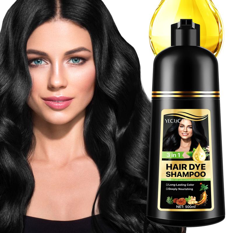 Black Hair Dye Shampoo for Woman & Man, Argan Hair Color Shampoo 3 in 1, Semi-Permanent Gray Hair Coverage, Mild Formula - 500ml