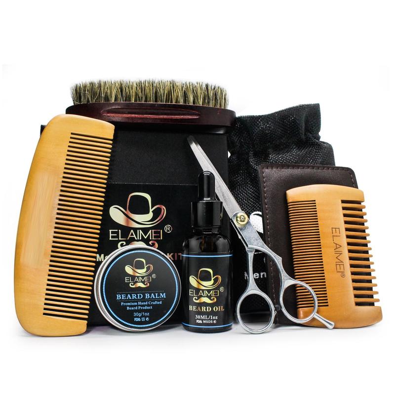 Beard Care Kit, 6 Counts set Beard Trimmer & Comb & Brush & Oil & Balm & Storage Bag, Professional Beard Grooming Kit, Gift Set for Men