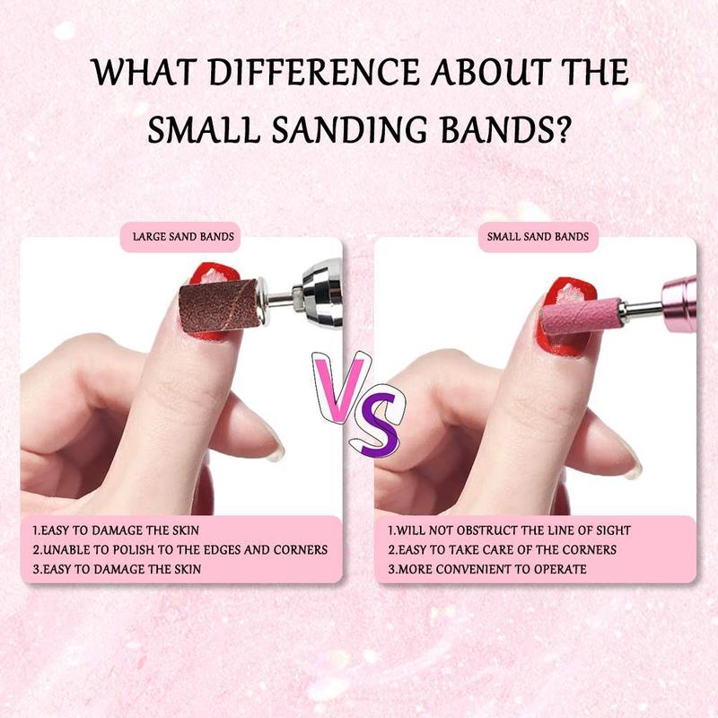 Nail Sanding Bands with 3.0mm Mandrel Bit Set for Nail Drill,120 Grit,Pink Grinder Bands,Small Sanding Files for Acrylic Nails Gel Nails Natural Nails,Nail Prepping Polishing Removing,Manicure and Pedicure,Nail Art,Nail Care、