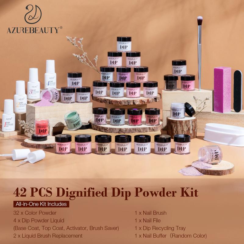 AZUREBEAUTY 42Pcs Dip Powder Kit, 32 Colors * 10g Nail Art Starter Kit, Nail Care Cosmetic Nail Polish Manicure Cutics, Christmas Gift